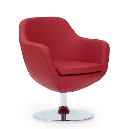 Manhattan Comfort Caisson Faux Leather Swivel Accent Chair in Red and Polished Chrome AC028-RD